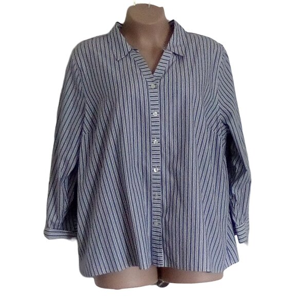 Catherines Women's Plus Size Non-Iron Striped Button-Up Shirt 3x - Picture 1 of 5